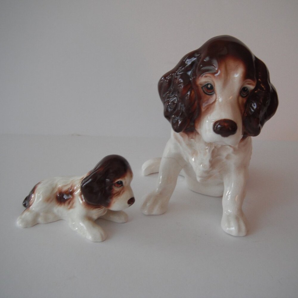 Vintage Sylvac Dog Figurine Ceramic Porcelain White Brown England Lot of 2